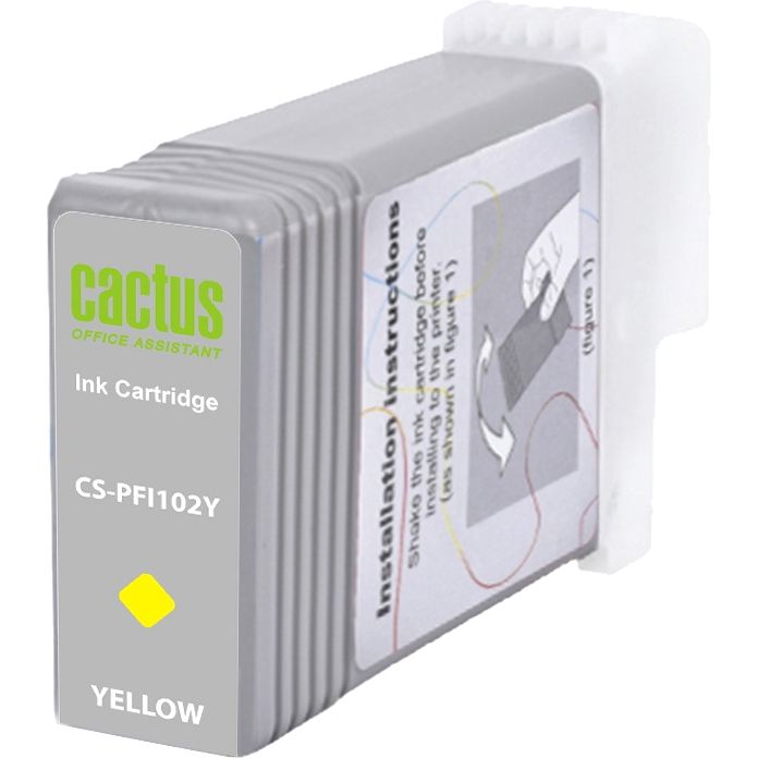 Картридж струйный Cactus CS-PFI102Y PFI-102 Y желтый (130мл) для Canon IP iPF500/iPF600/iPF700/MFP M40/iPF765/LP17/LP24 с чипом