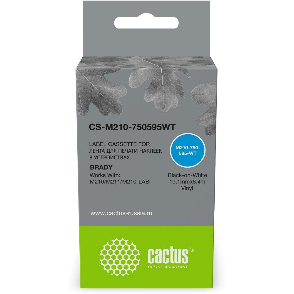 Картридж ленточный Cactus CS-M210-750595WT M210-750-595-WT черный на белом 19.1x6.4 для Brady M210/M211/M210-LAB с чипом