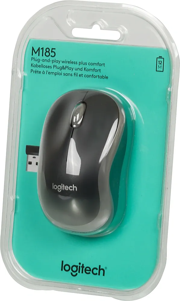 Мышь беспроводная Logitech M185 Grey серая, оптическая, 1000dpi, 2.4GHz,USB-ресивер Logitech Unifying® {10} (272815) 910-002252