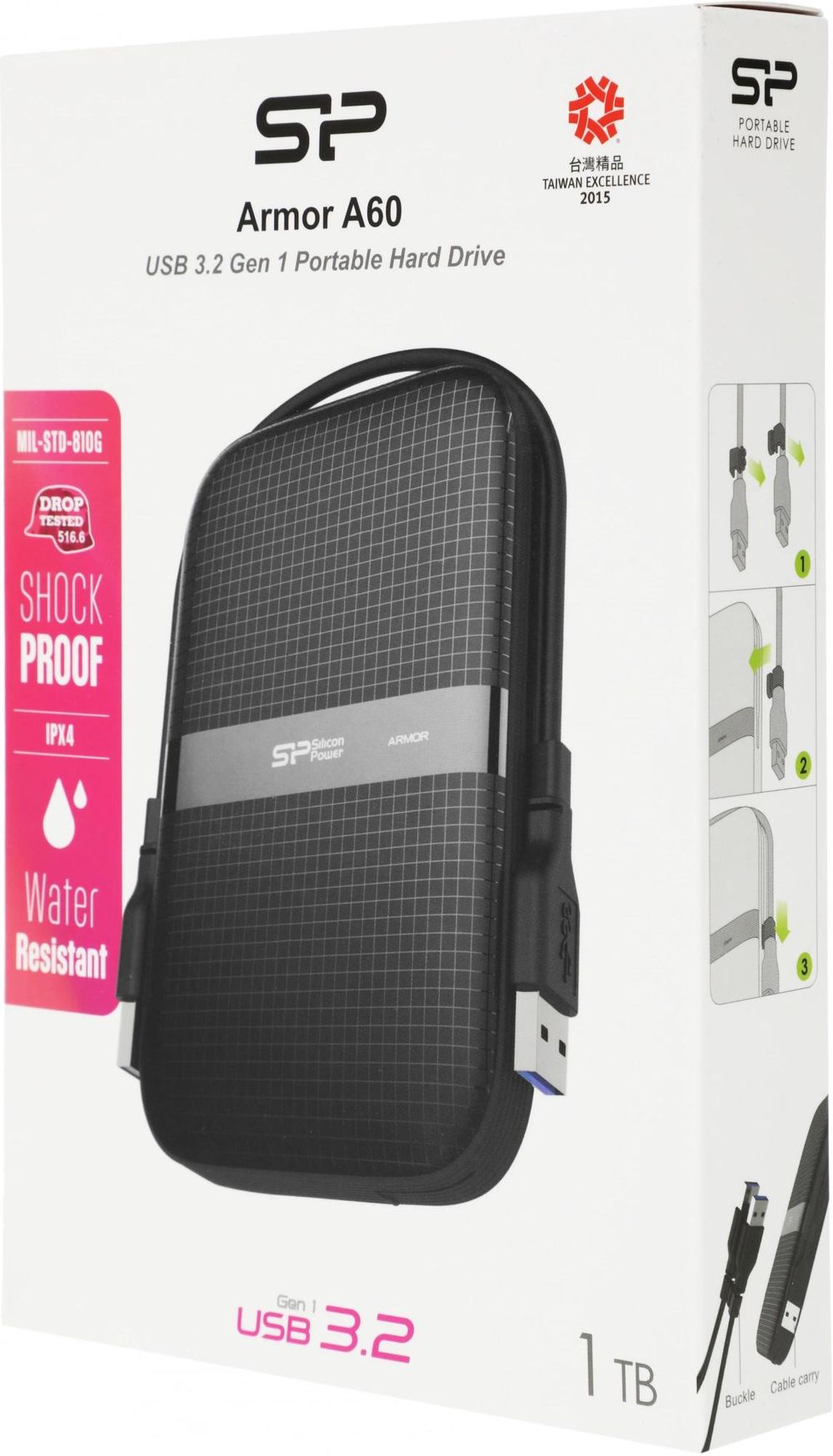 Жесткий диск Silicon Power USB3.0 1TB SP010TBPHDA60S3A A60 Armor 2.5" черный