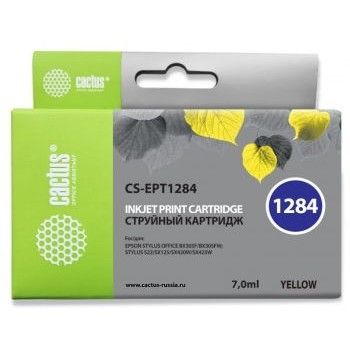 Картридж струйный Cactus CS-EPT1284 T1284 желтый (7мл) для Epson Stylus S22/S125/SX420/SX425/Office BX305 с чипом