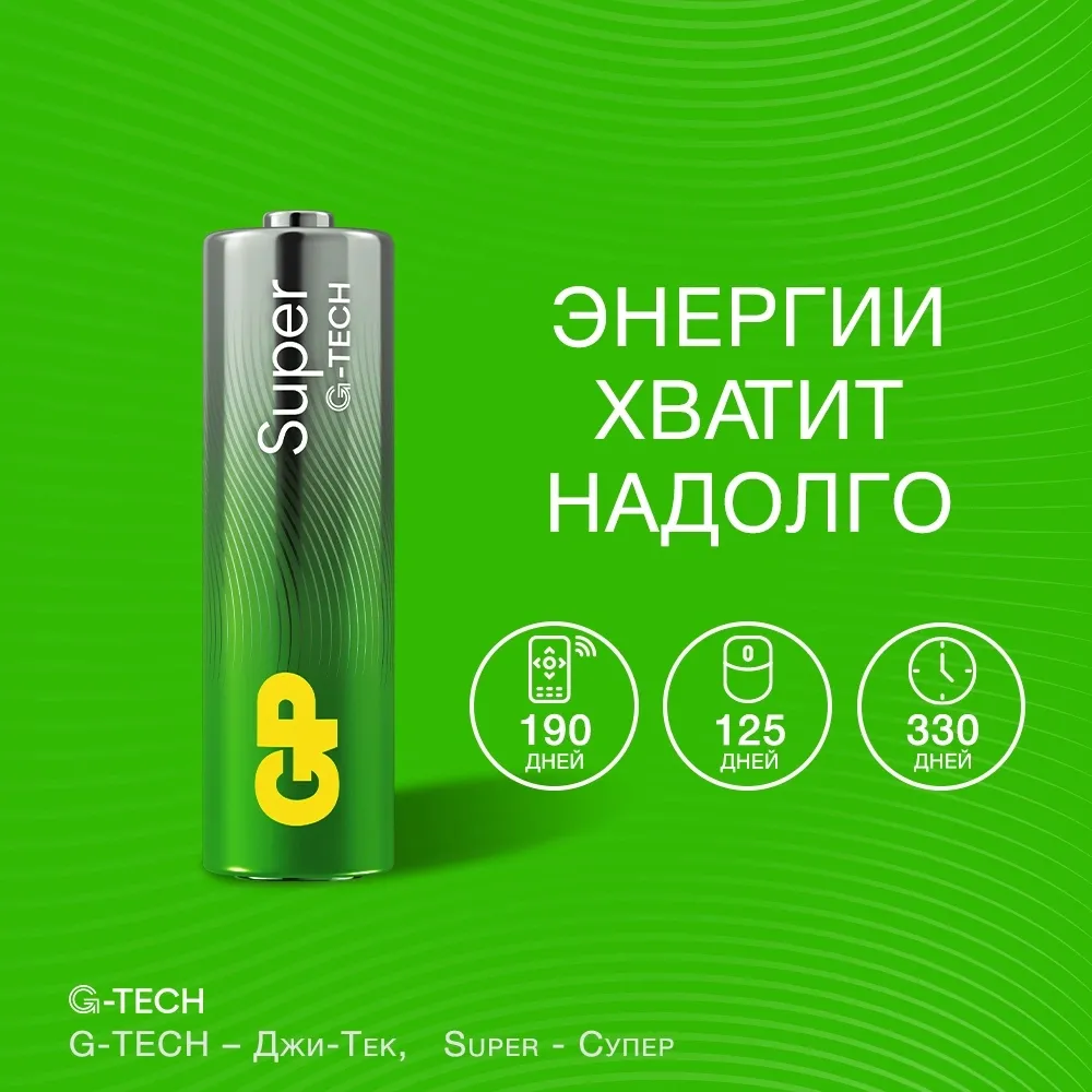 Батарея GP Super Alkaline 15A LR6 AA (4шт) блистер