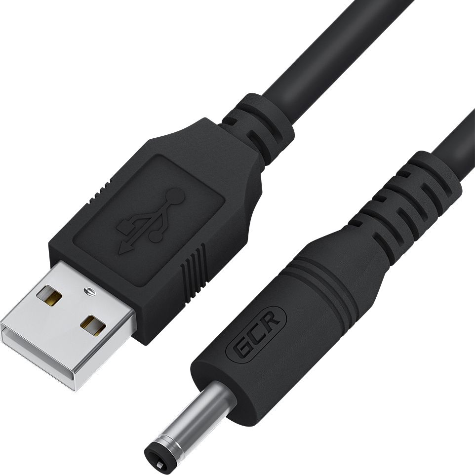 GCR Кабель питания 1.0m USB AM / DC 5.5х2.1 mm, медь, черный