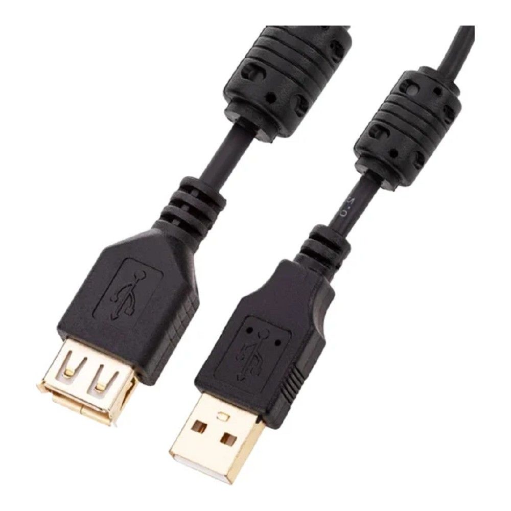 5bites UC5011-050A Проф. Кабель  USB2.0, AM/AF, зол.разъемы, ферр.кольца, 5м., черный