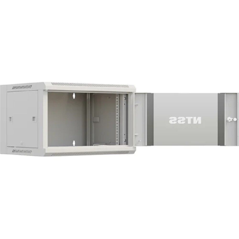NTSS Шкаф настенный телекоммуникационный NTSS WS 6U 600х450х370мм, 2 профиля 19, дверь стеклянная, боковые стенки съемные, разобранный, серый RAL 7035 NTSS-WSP6U6045GS