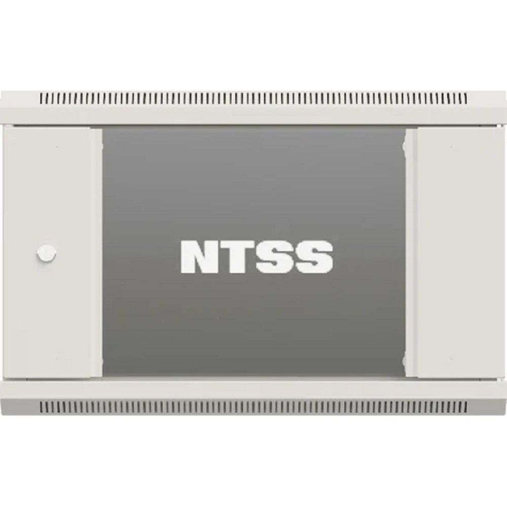 NTSS Шкаф настенный телекоммуникационный NTSS WS 6U 600х450х370мм, 2 профиля 19, дверь стеклянная, боковые стенки съемные, разобранный, серый RAL 7035 NTSS-WSP6U6045GS