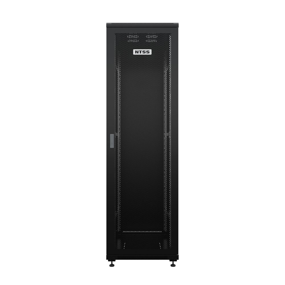 NTSS Шкаф напольный универсальный серверный NTSS R 42U 600х1000мм, 4 профиля 19, двери перфорированная и сплошная металл, боковые стенки съемные, регулируемые опоры, разобранный, черный RAL 9005 NTSS-