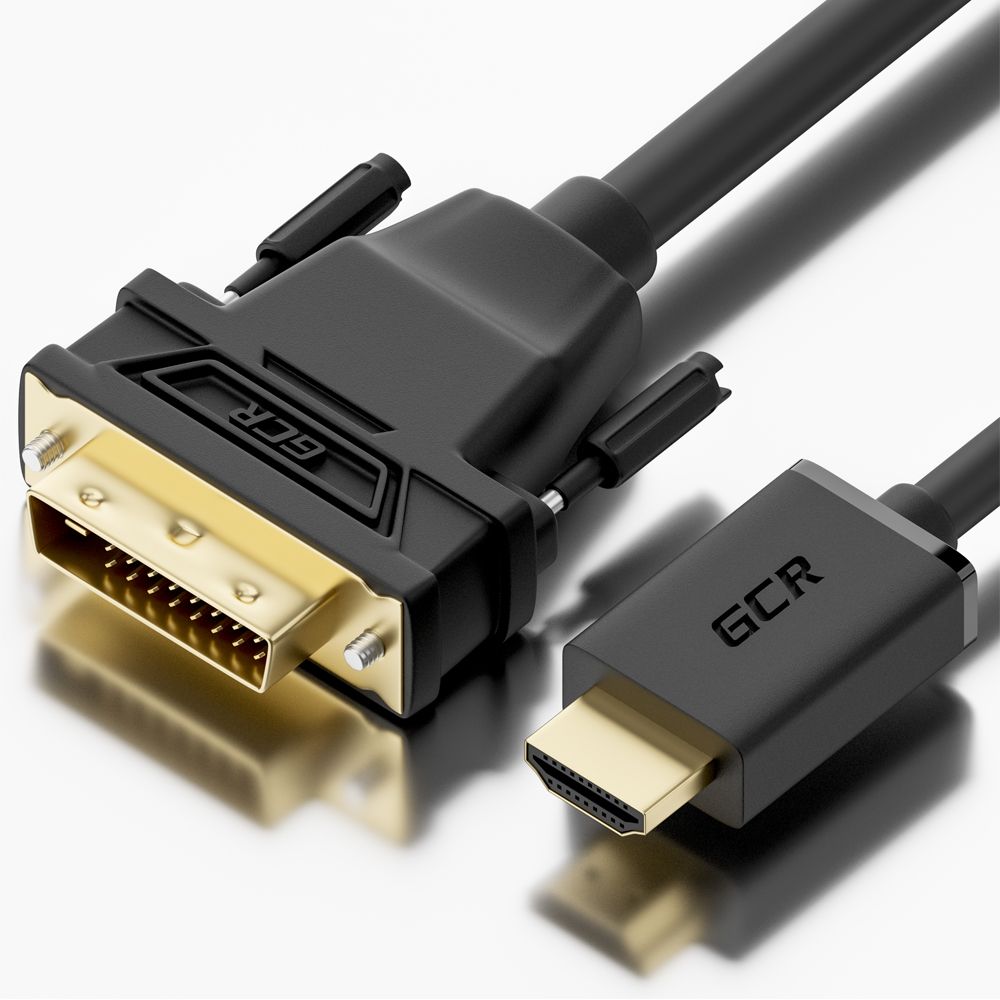 GCR PRO Кабель PROF 1.8m HDMI-DVI, 19M / 25M Dual Link, GOLD, черный, 28 AWG, медь, двойной экран, армирование