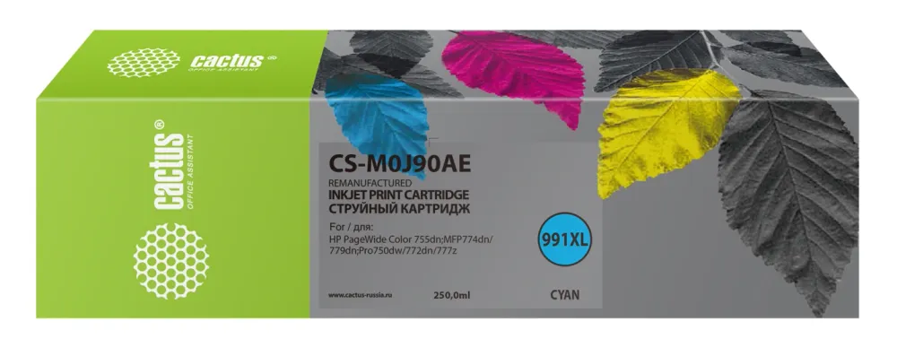Картридж струйный Cactus CS-M0J90AE 991XL голуб.пигм. (250мл) для HP PW 755dn/MFP774dn/779dn/Pro750dw/772dn с чипом