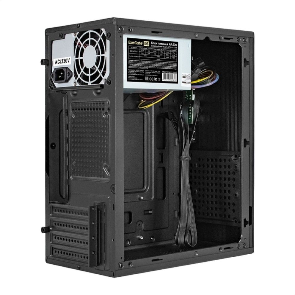 Exegate EX299405RUS Корпус Minitower ExeGate BAA-308MUC-AA500 (mATX, БП AA500 с вент. 8см, 1*USB+1*USB3.0+1*TypeC, HD Audio, черный)