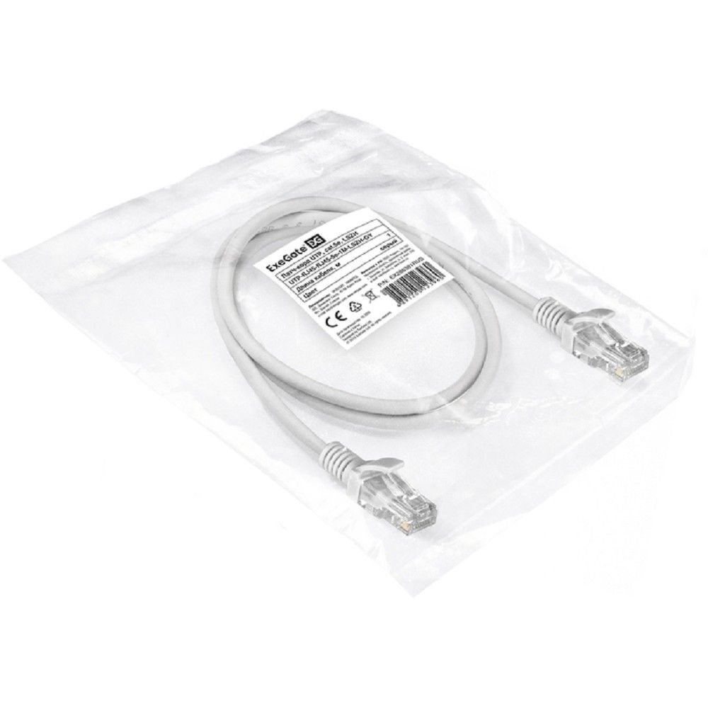 Exegate EX286381RUS Патч-корд LSZH UTP-RJ45-RJ45-5e-1M-LSZH-GY, UTP, cat.5e, 1м, серый