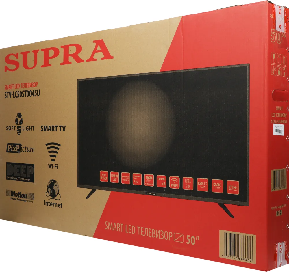 Телевизор LED Supra 50" STV-LC50ST0045U черный 4K Ultra HD 60Hz DVB-T DVB-T2 DVB-C DVB-S DVB-S2 USB WiFi Smart TV