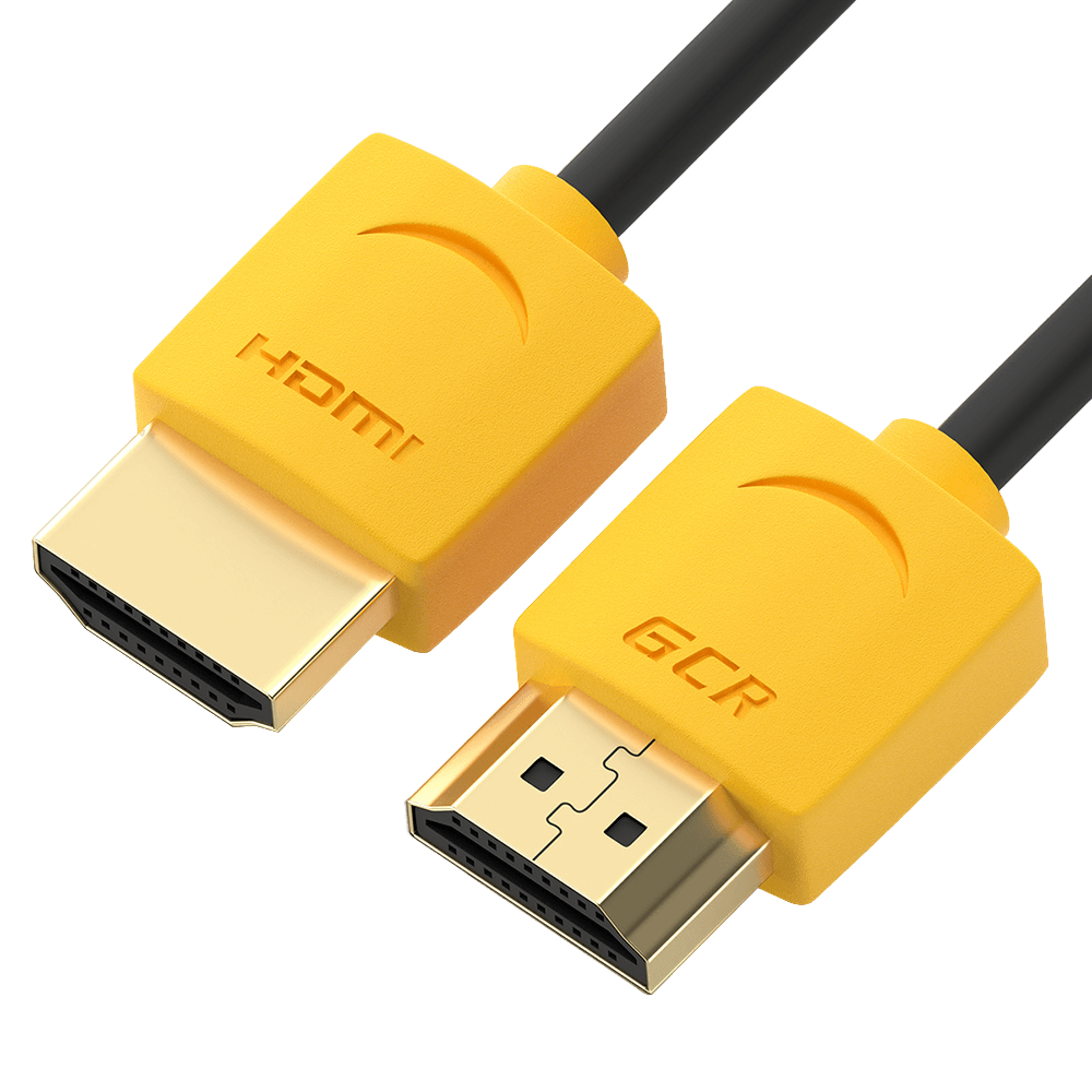 GCR Кабель SLIM 3.0m HDMI 2.0, черный, желтые коннекторы, медь, экран, HDR 4:4:4, Ultra HD, 4K 60 fps 60Hz, 3D, AUDIO, 18.0 Гбит/с