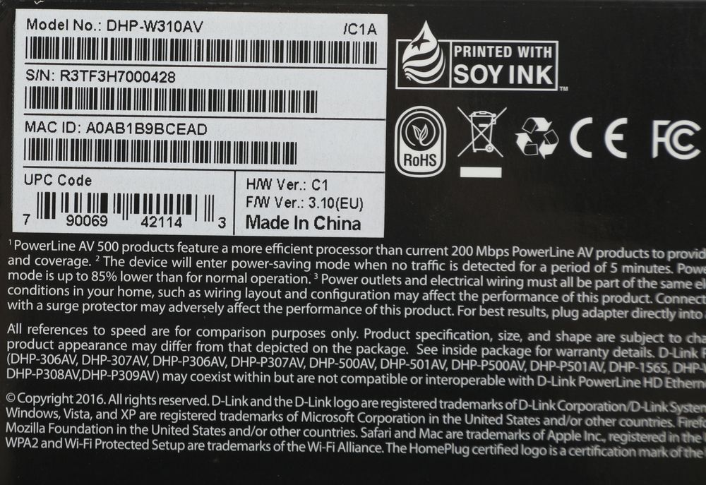 Сетевой адаптер Powerline D-Link DHP-W310AV Ethernet