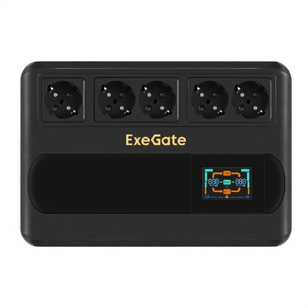 Exegate EX295684RUS ИБП ExeGate NEO Smart BU-600.LCD.AVR.5SH <600VA/360W, цветной LCD-дисплей, AVR, 5*Schuko, Black>