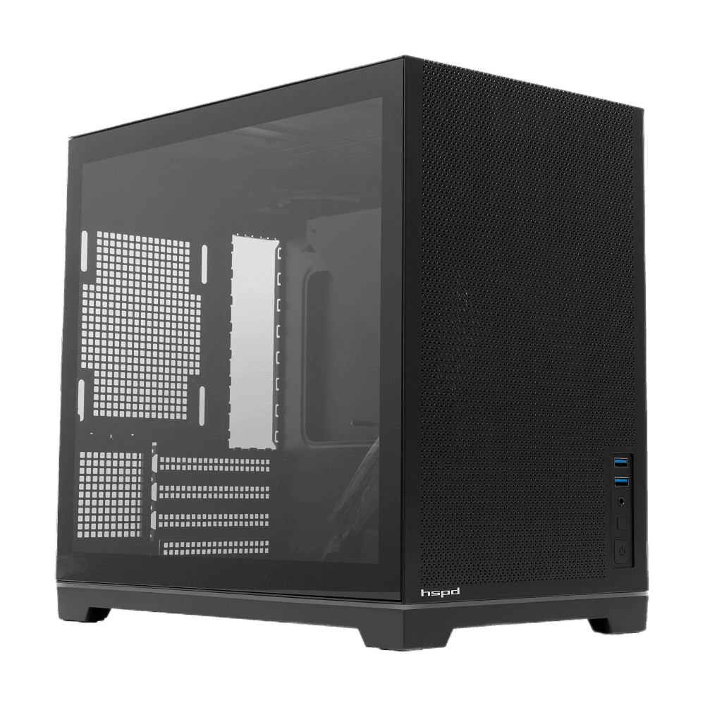 Корпус без блока питания/ Case HSPD M211, Mesh Mini-tower, Black, TG, 0.7 SPCC, no fans,mATX, mITX, 175/330/150mm, 2x2.5", 1x3.5", 4xPCI, 2xUSB-A 3.0, ARGB strip, 336x211x350mm