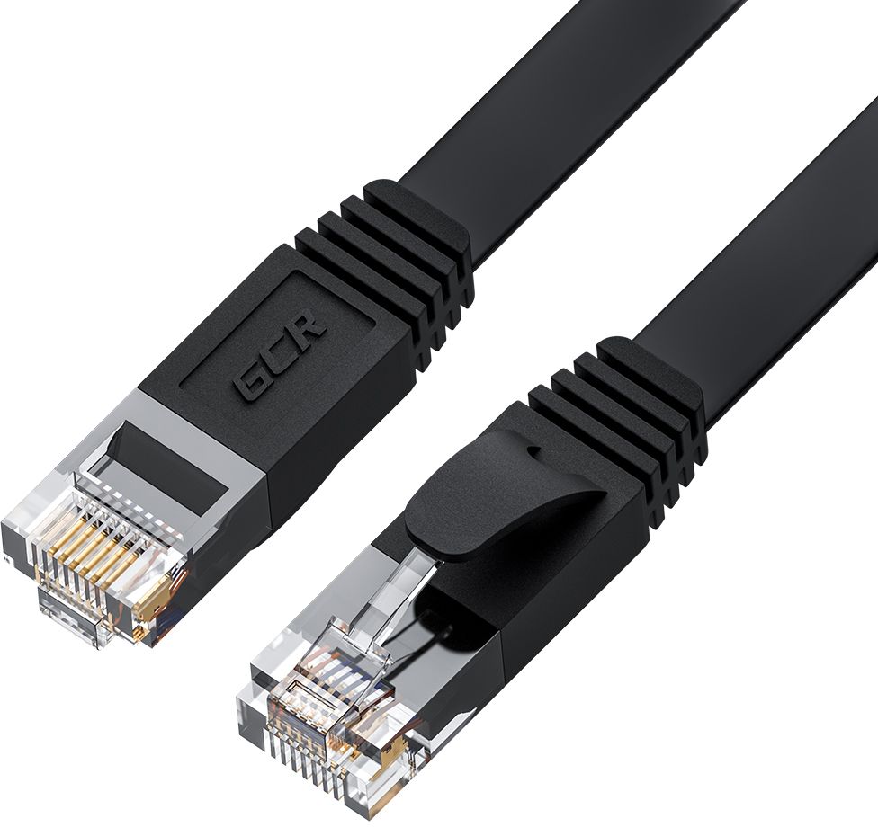 GCR PRO Патч-корд LSZH PROF плоский прямой 10.0m, UTP медь кат.6, черный, 30 AWG, ethernet high speed 10 Гбит/с, RJ45, T568B