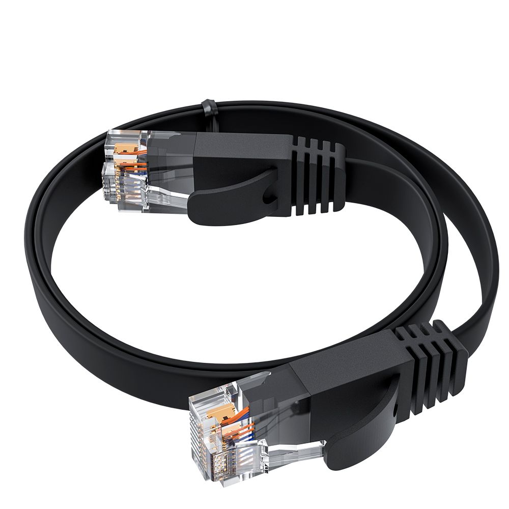 GCR PRO Патч-корд LSZH PROF плоский прямой 10.0m, UTP медь кат.6, черный, 30 AWG, ethernet high speed 10 Гбит/с, RJ45, T568B