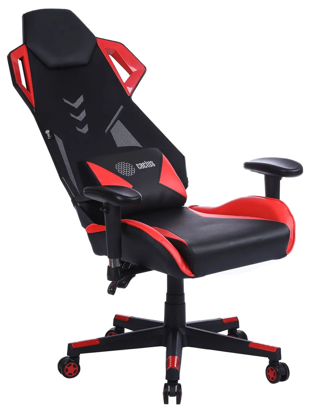 Кресло игровое Cactus CS-CHR-090BLR черный/красный эко.кожа/сетка крестов. нейлон