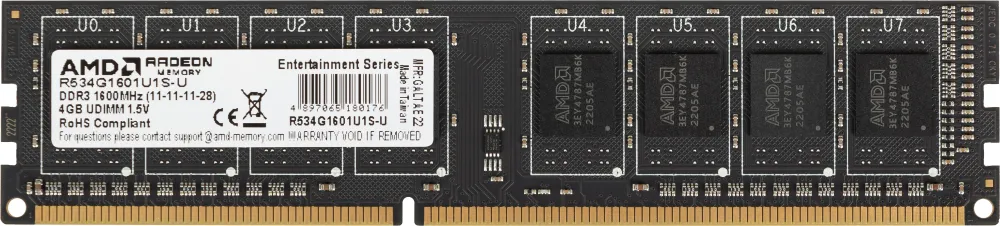 Память DDR3 4Gb 1600MHz AMD R534G1601U1S-U RTL PC3-12800 CL11 DIMM 240-pin 1.5В Ret