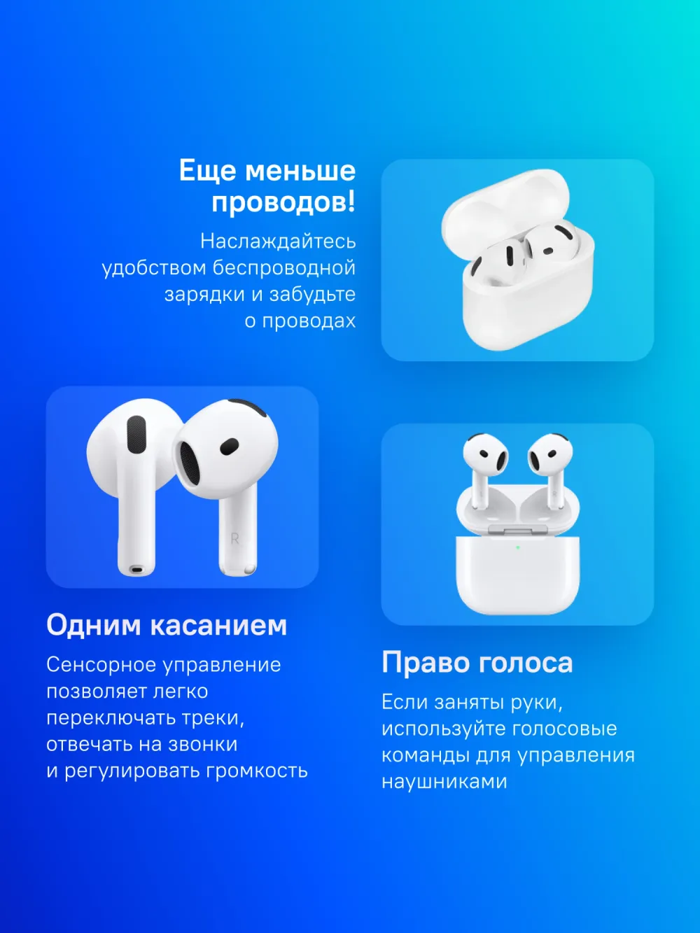 Гарнитура вкладыши Apple AirPods 4 ANC A3055,A3056,A3059 белый беспроводные bluetooth в ушной раковине (MXP93ZP/A)