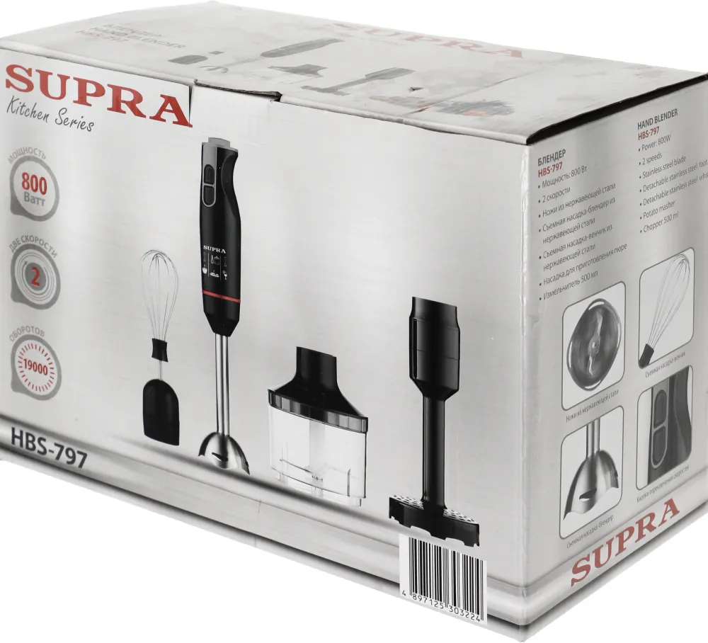 Блендер погружной Supra HBS-797 800Вт черный/красный