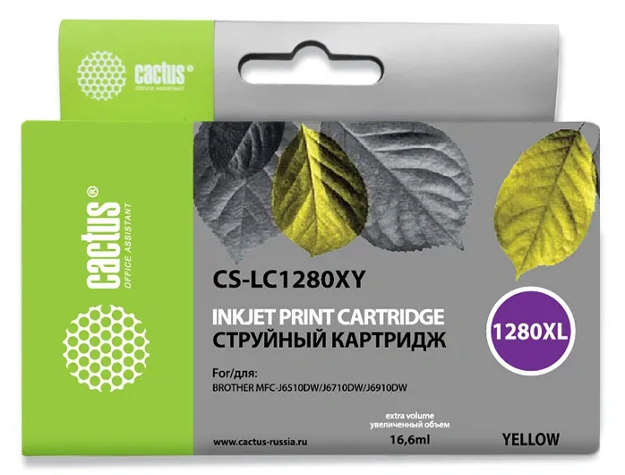 Картридж струйный Cactus CS-LC1280XY желтый (16.6мл) для Brother MFC-J6510/6910DW с чипом