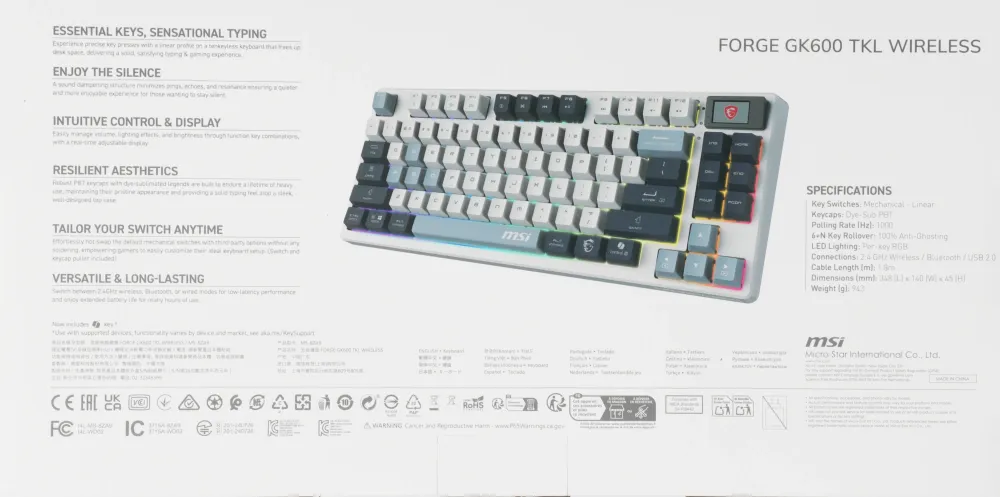 Клавиатура MSI FORGE GK600 TKL W SKY RU (S11-43RUP01-HH9)