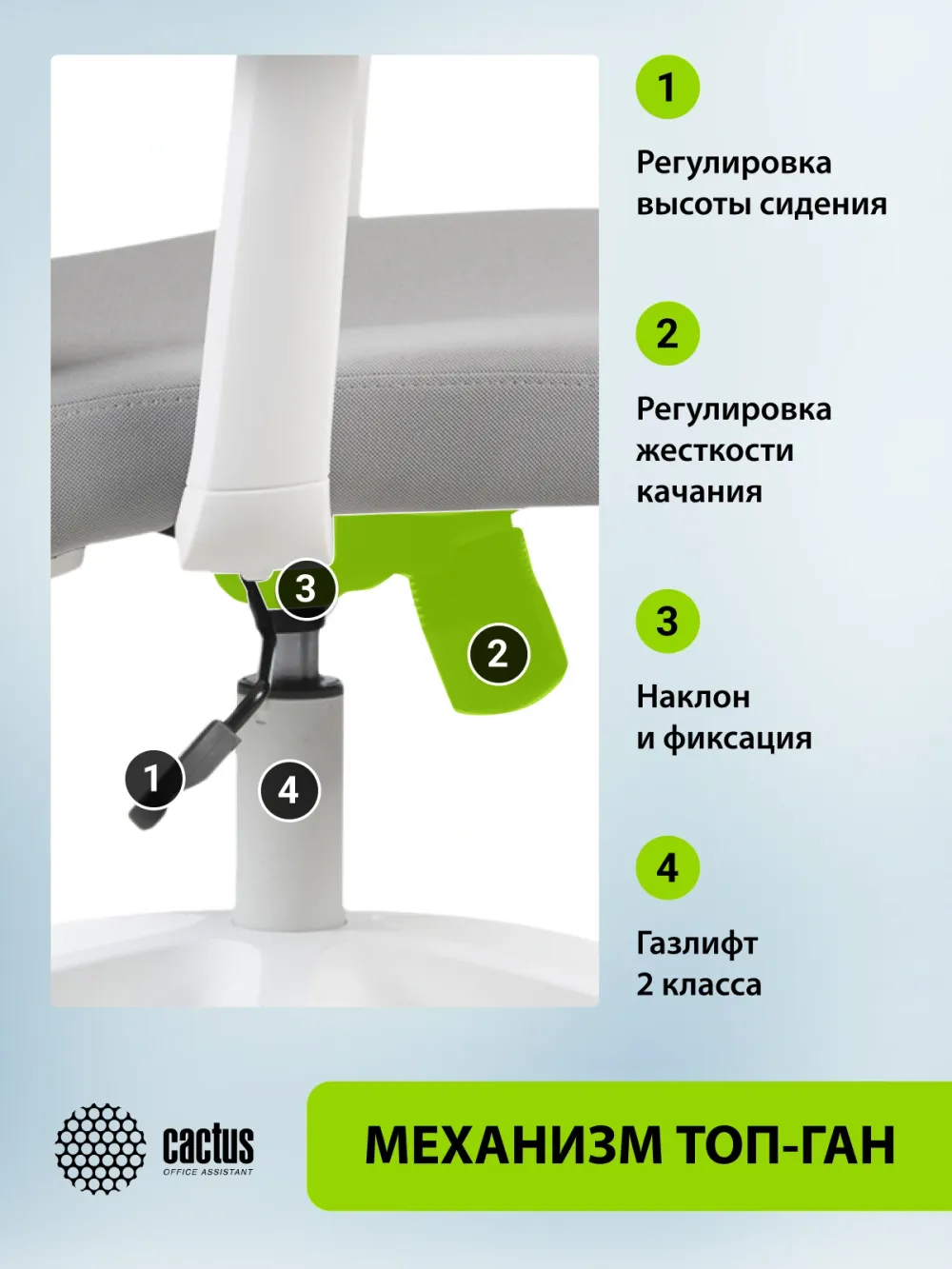 Кресло Cactus CS-WMC333-GY серый сиденье серый сетка/ткань низк.спин. крестов. пластик пластик белый