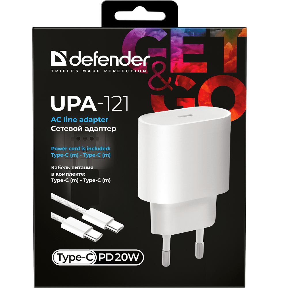 Defender Сетевой адаптер UPA-121 20W, USB C,кабель Type-C,белый