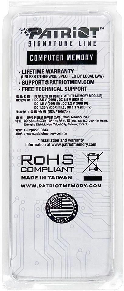 Память DDR5 16GB 5600MHz Patriot PSD516G560081S Signature RTL PC5-44800 CL46 SO-DIMM 262-pin 1.1В single rank Ret