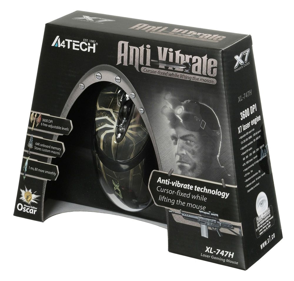 Мышь A4Tech Oscar Editor XL-747H коричневый/рисунок лазерная 3600dpi USB 6but (XL-747H (BROWN SPIDER))