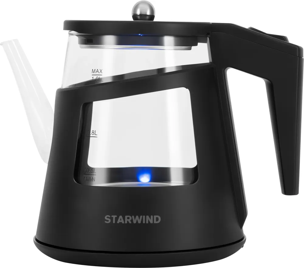 Чайник электрический Starwind SKG2113 1л. 1000Вт черный/прозрачный корпус: стекло