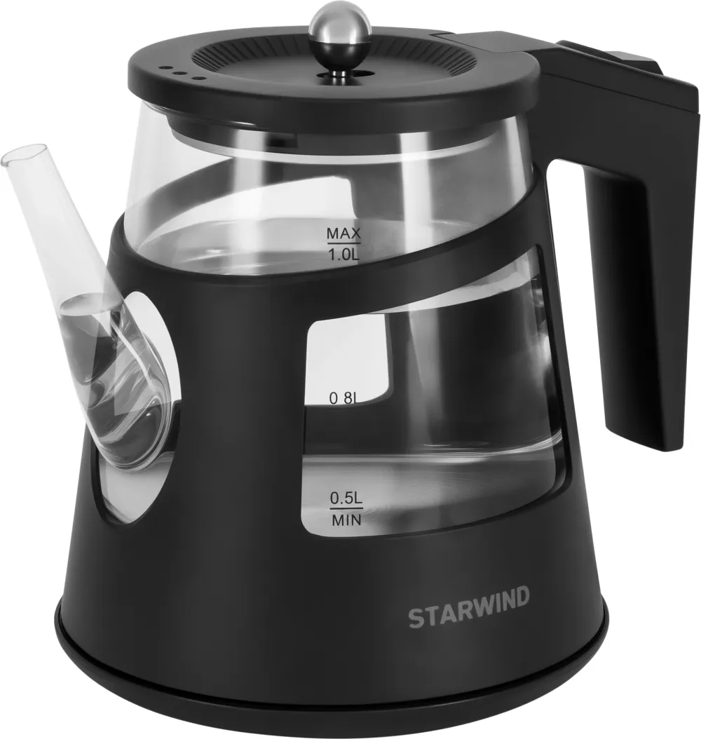 Чайник электрический Starwind SKG2113 1л. 1000Вт черный/прозрачный корпус: стекло