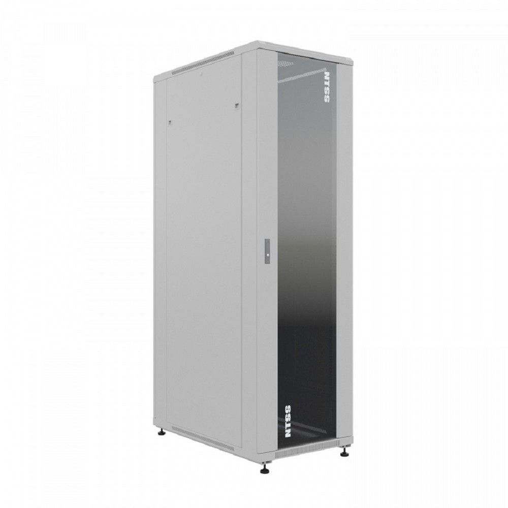 NTSS Шкаф напольный универсальный серверный NTSS R 32U 600х1000мм, 4 профиля 19, двери стекло и сплошная металл, боковые стенки съемные, регулируемые опоры, разобранный, серый RAL 7035 NTSS-R32U60100G