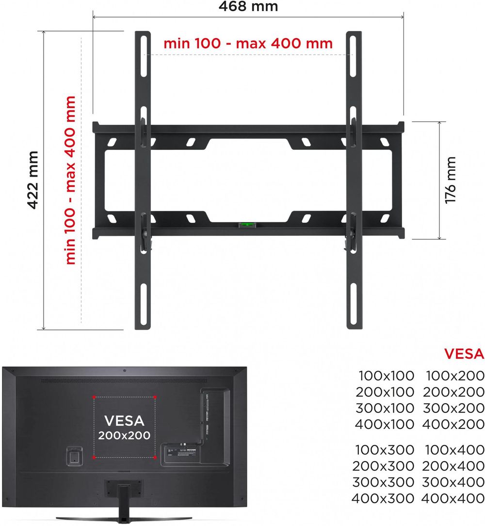 Кронштейн для телевизора Holder T4624-B черный 32"-55" макс.40кг настенный наклон