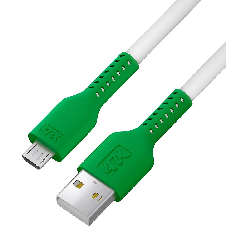 4ПХ Кабель 0.5m MicroUSB, белый, зеленый ПВХ