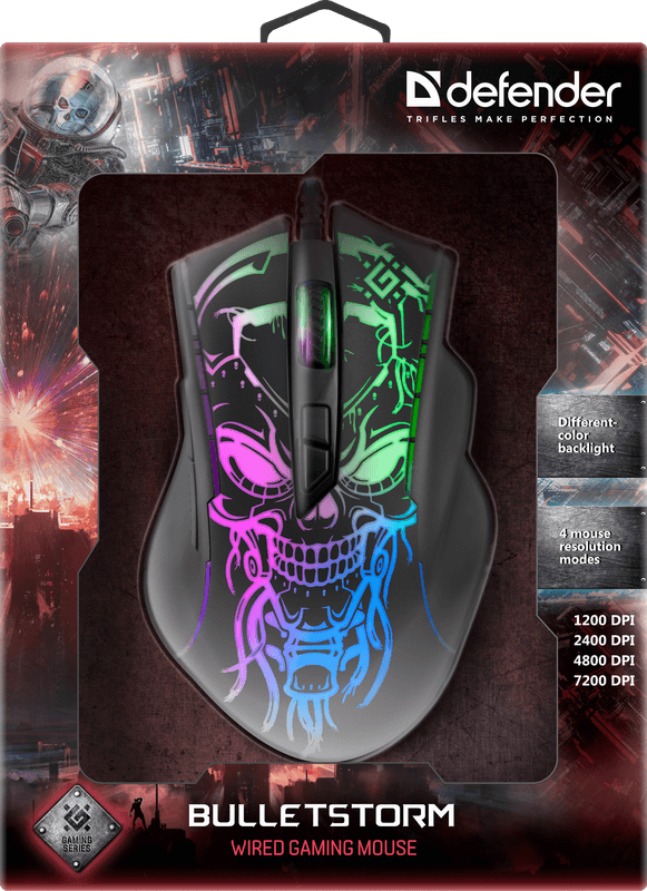 Мышь Defender Bulletstorm GM-928 черный оптическая 7200dpi USB 6but (52928)