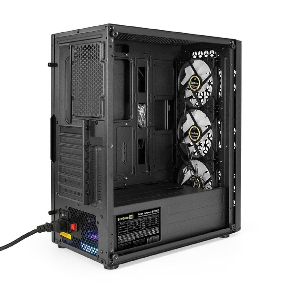 Exegate EX296077RUS Корпус Miditower ExeGate EVO-9202-EVO800 (ATX, БП EVO800RGB с вент. 12 см, с окном, 1*USB+1*USB3.0, аудио, черный, 3 вент. 12см с RGB подсветкой)