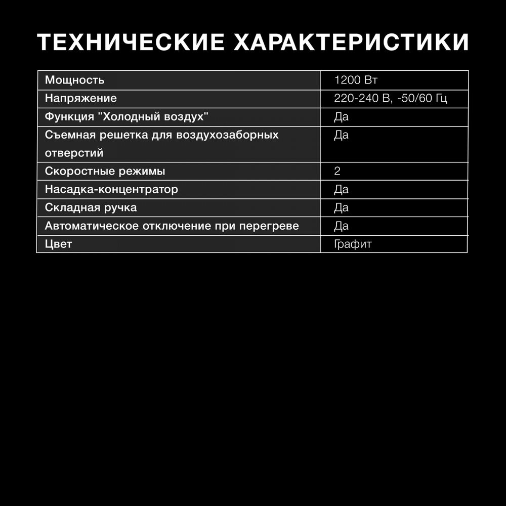 Фен Hyundai H-HD0765 1200Вт графитовый/хром