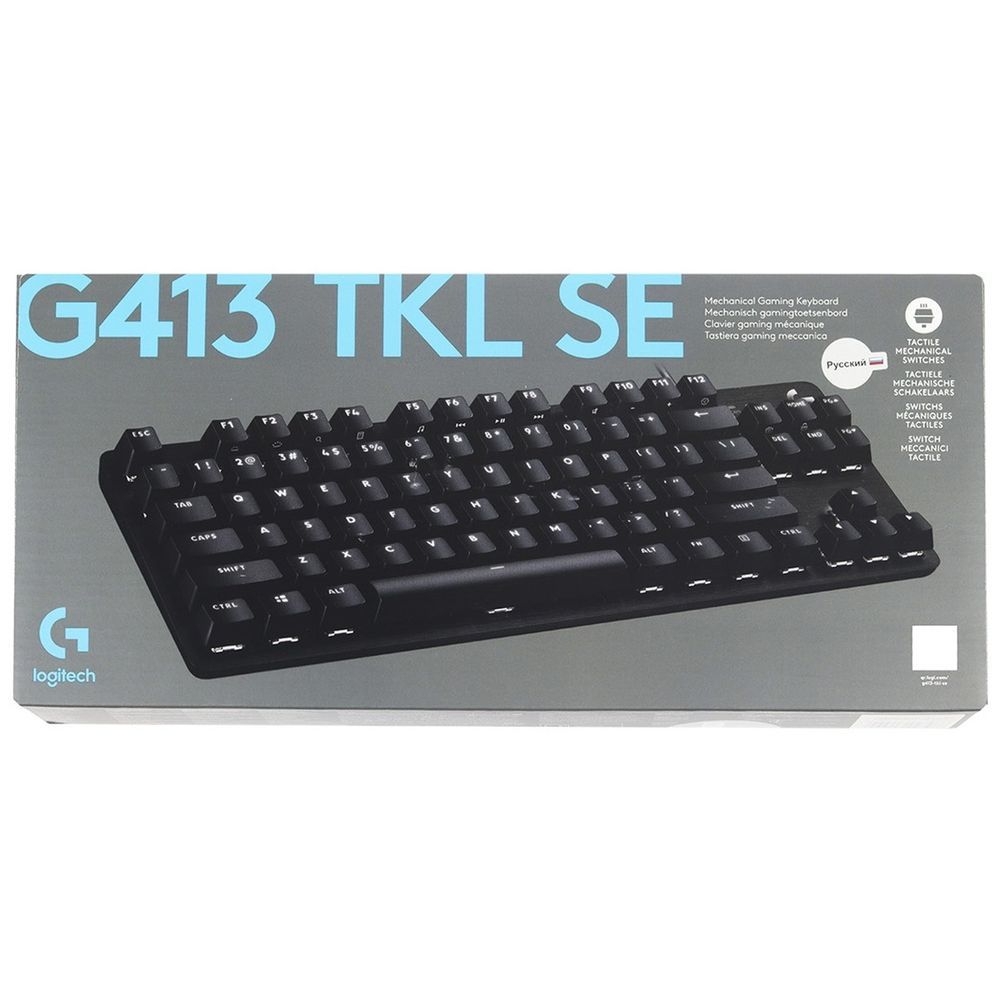 Клавиатура игровая Logitech G413 TKL SE черная, без цифрового блока, механические переключатели, белая подсветка, USB 1,8м, RTL