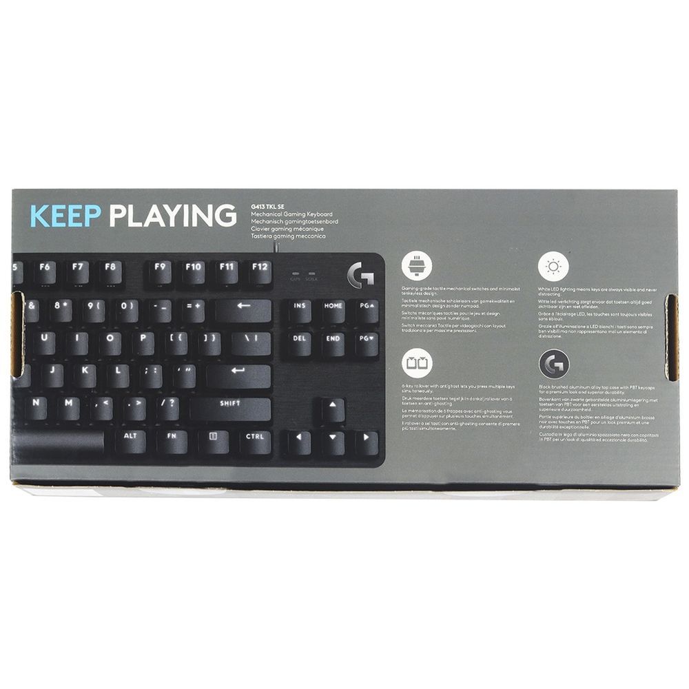 Клавиатура игровая Logitech G413 TKL SE черная, без цифрового блока, механические переключатели, белая подсветка, USB 1,8м, RTL