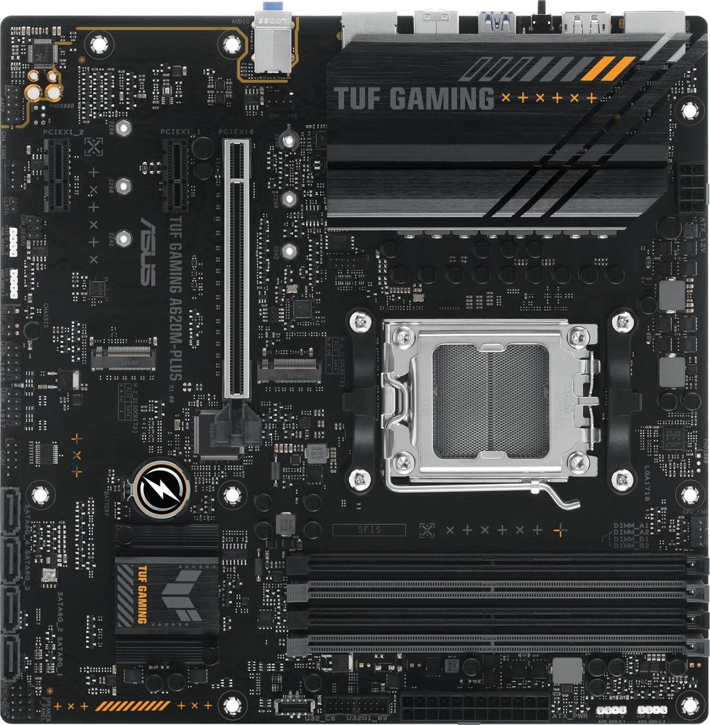 Материнская плата Asus TUF GAMING A620M-PLUS SocketAM5 AMD A620 4xDDR5 mATX AC`97 8ch(7.1) 2.5Gg RAID+HDMI+DP