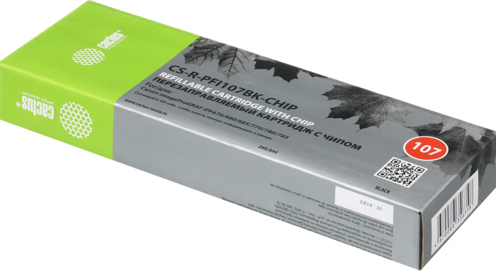 Картридж перезаправляемый струйный Cactus CS-R-PFI107BK-CHIP черный (260мл) для Canon imageProGRAF iPF670/680/685/770/780/785 с чипом