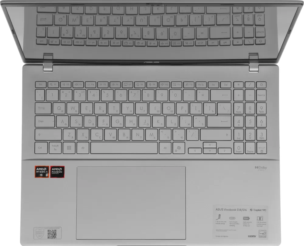 Ноутбук/ ASUS M3607KA-SH131 16"(1920x1200 OLED)/AMD Ryzen AI 5 330(2Ghz)/16384Mb/512PCISSDGb/noDVD/Int:Shared/Cam/BT/WiFi/70WHr/war 1y/1.7kg/Cool Silver/DOS