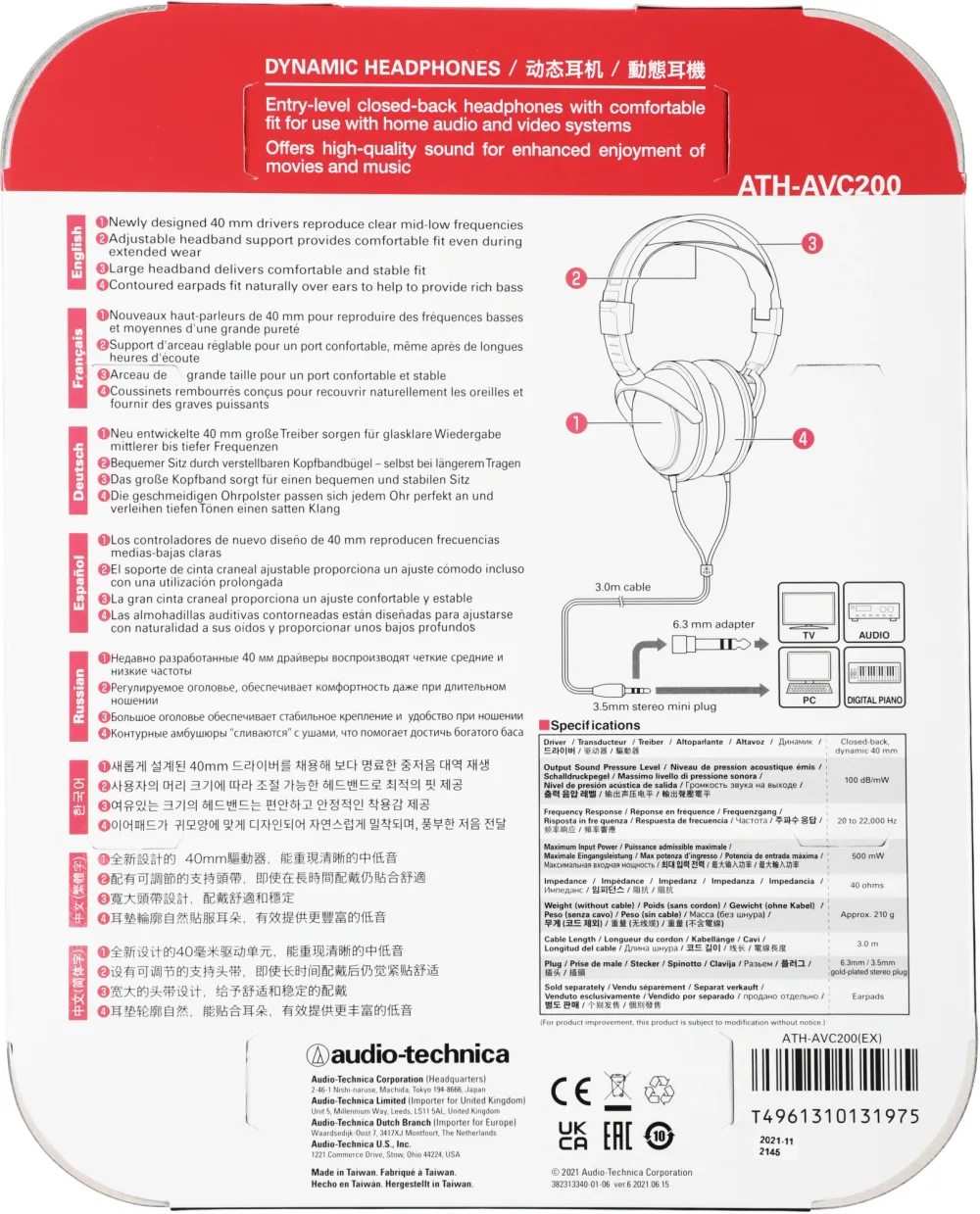 Наушники накладные Audio-Technica ATH-AVC200 3м черный проводные оголовье (15118391)