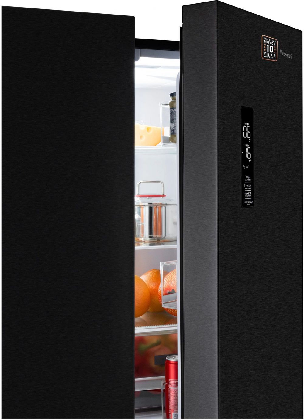 Холодильник Weissgauff WCD 450 BG NoFrost Inverter 2-хкамерн. черный инвертер