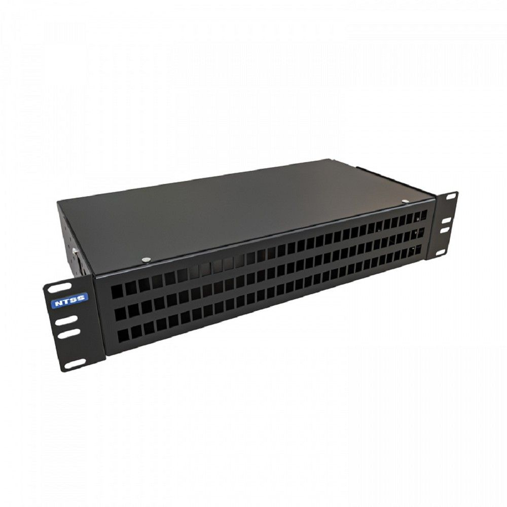 NTSS Кросс NTSS оптический 19'' укомплектованный 2U, 96 портов LC/UPC duplex, 62.5/125 мкм (сплошная панель, сплайс-кассета 6шт, пигтейлы, КДЗС, адаптеры) черный RAL 9005 NTSS-RFOB-2U-96-2LC/U-62.5-SP