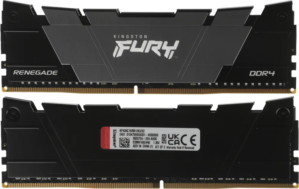 Модуль памяти Kingston 32GB DDR4 3600 FURY Renegade Black XMP Non-ECC Unbuffered DIMM (Kit 2*16gb) 2RX8 16-20-20 1.35V 288-pin 8Gbit