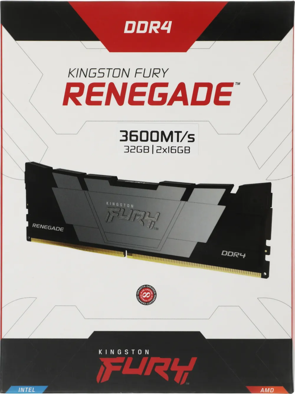 Модуль памяти Kingston 32GB DDR4 3600 FURY Renegade Black XMP Non-ECC Unbuffered DIMM (Kit 2*16gb) 2RX8 16-20-20 1.35V 288-pin 8Gbit